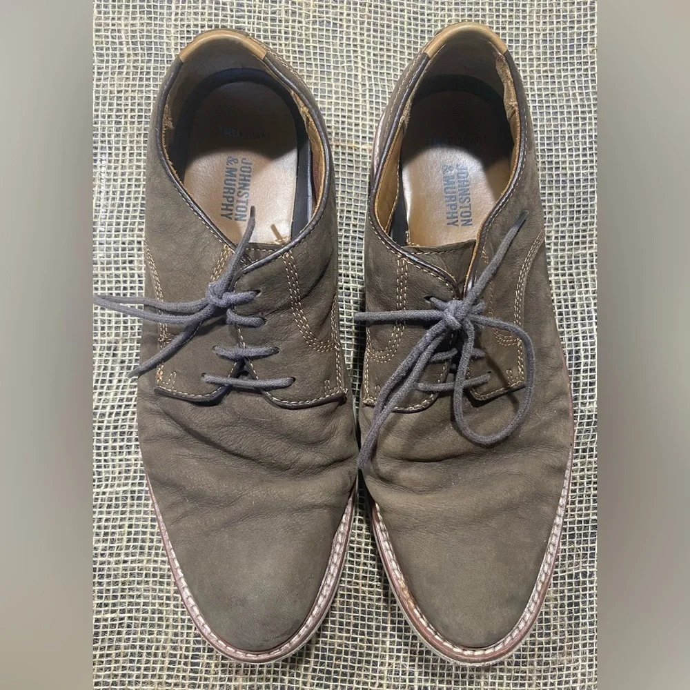 Johnston & Murphy Upton Plain Toe Shoe, Size 9M, Dark Brown Nubuck Leather